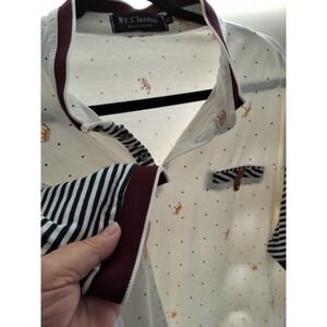 BT Classics Men's XL Polka Dot Crown Print Striped Sleeve Polo Shirt Casual Top